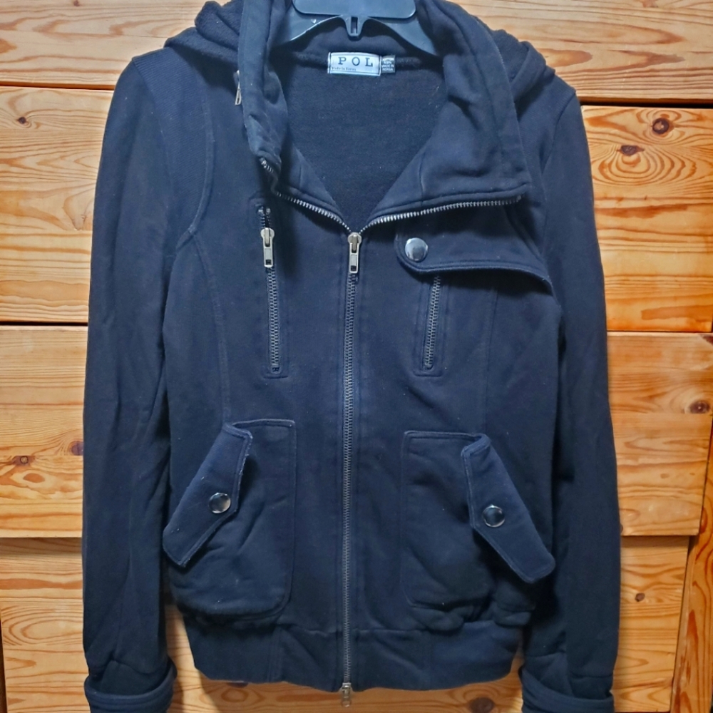 Black Jacket with hoodie Sz Large